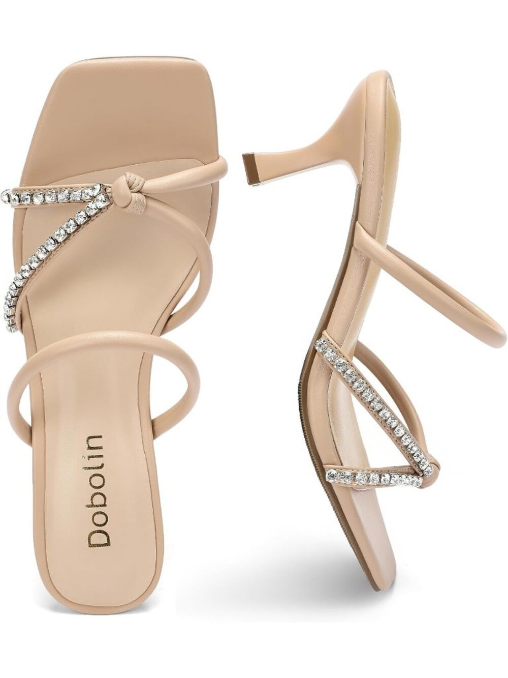 Women's Nude Summer Comfortable Open Toe Strappy Slides Kitten Heeled Sandals